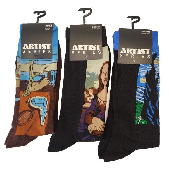 Artist Series 3 pair Art Novelty Mens Adult Size 6-12 Crew Socks NWT - Picture 1 of 6